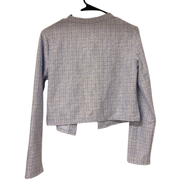 H&M Cropped Tweed Blazer Jacket Light Blue Silver Button Women Small - Picture 6 of 6